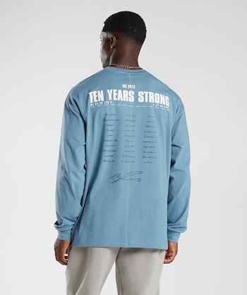 Gymshark Gs10 Year Oversized Long Sleeve Herr Blå | SE 3648CTV